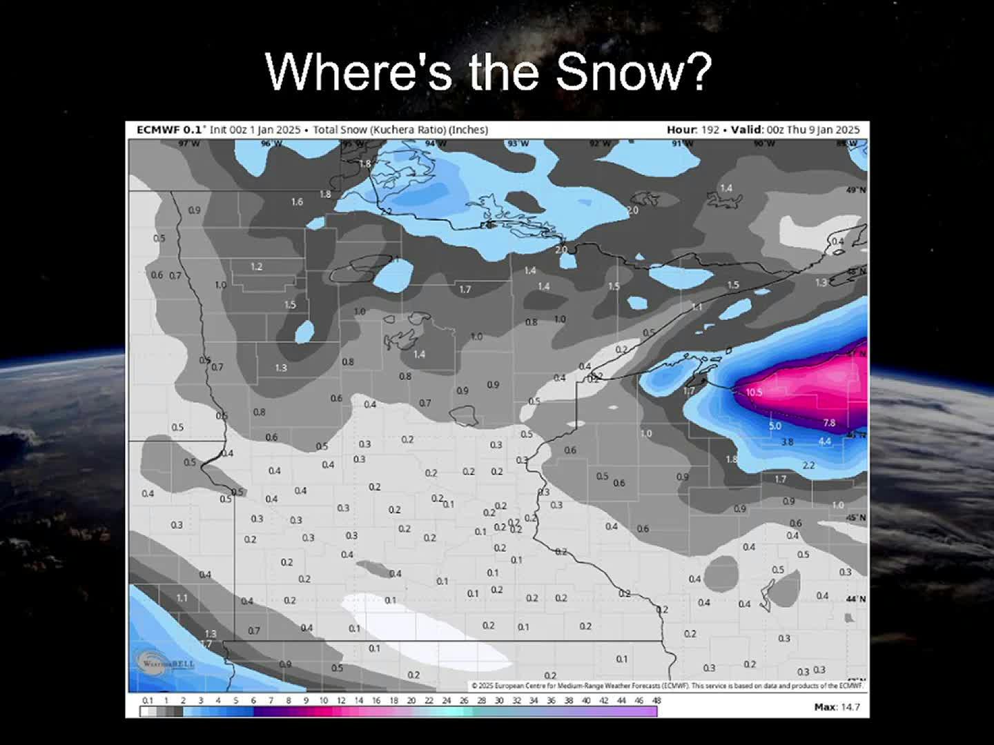 It's certainly cold enough for snow, but the moisture just won't be there any time soon with a series of clippers dragging colder air south out of Canada