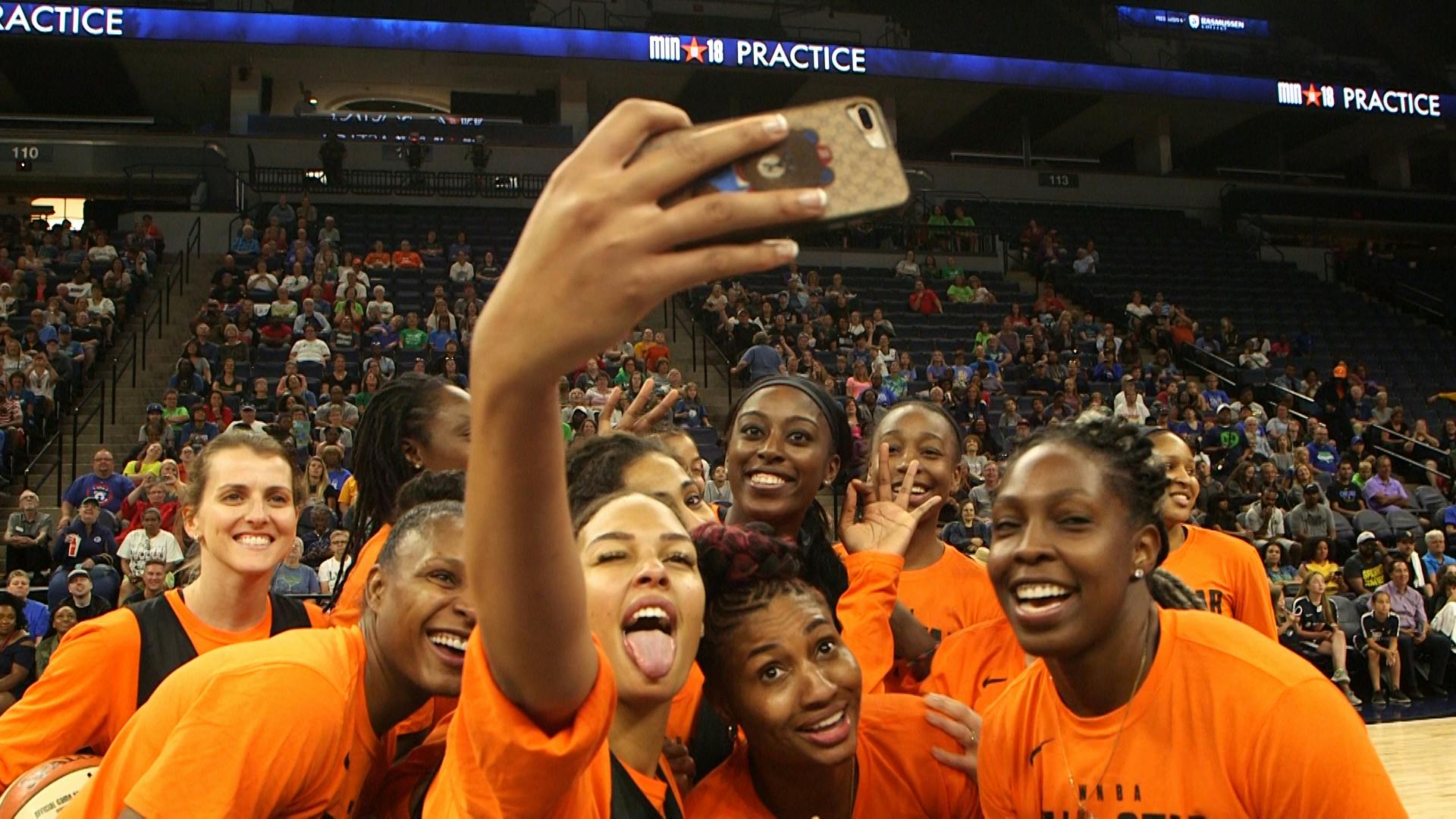 The WNBA all-stars showed off and entertained the crowd during their practice.