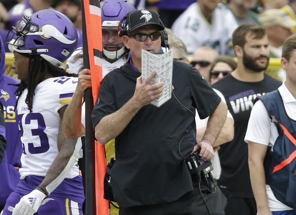 Vikings coach Mike Zimmer reviews the Packers game