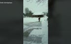 How icy is it? Watch Minnesotan expertly shovel driveway on hockey skates