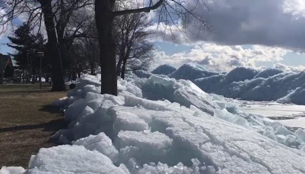 Strong winds push 30-foot piles of ice into Lake Mille Lacs backyards