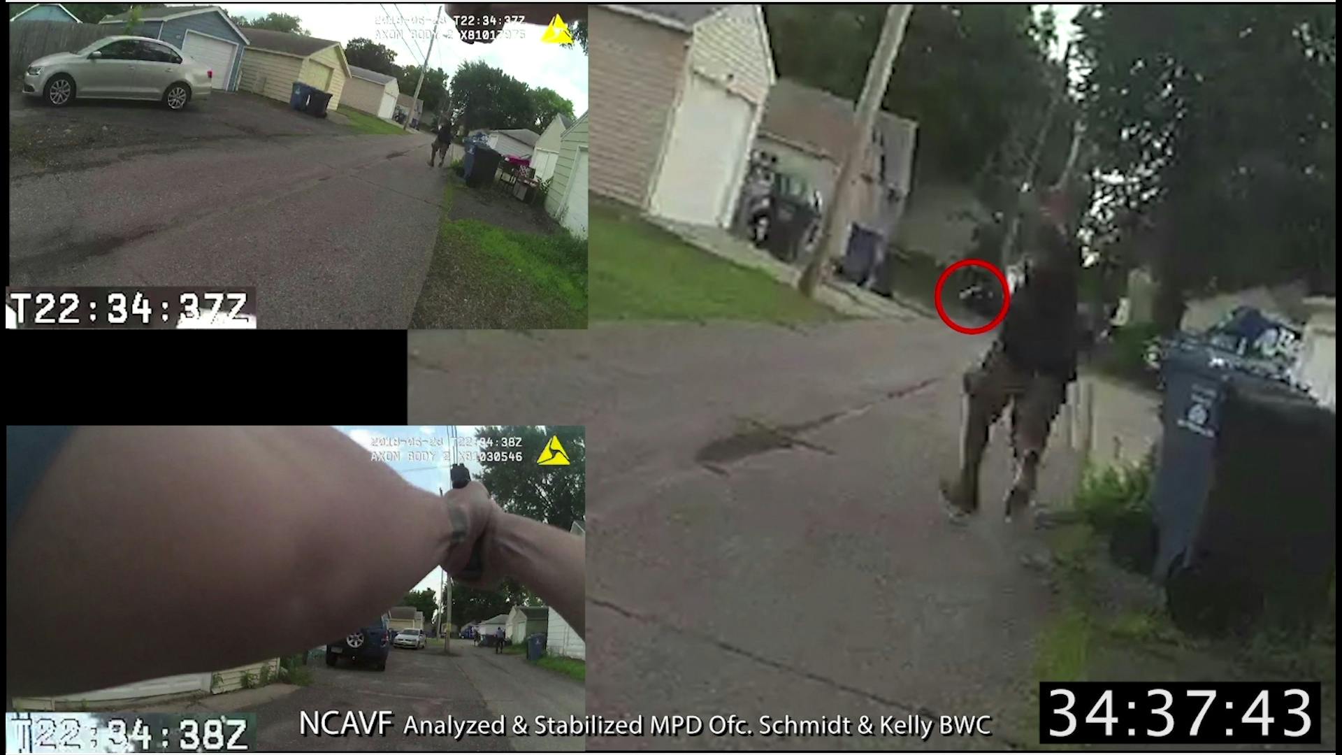 The 31-year-old was shot by officers five weeks ago after a 911 caller reported a man shooting a gun in the air and into the ground. The video appears to show a gun in Blevins' hand shortly before shots were fired.