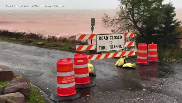Wind, waves batter Duluth shore, forcing road, beach closures
