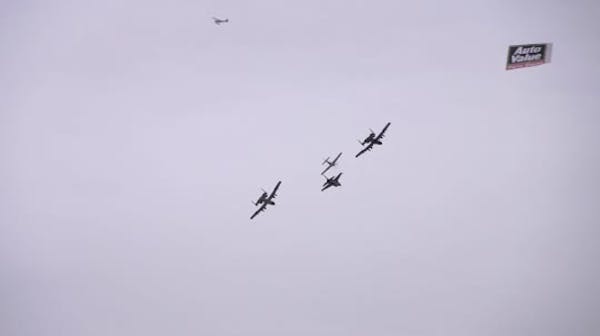 Heritage flight of past and present warbirds make pass over U.S. Bank Stadium