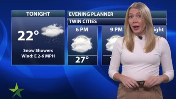 Evening forecast: Low of 18; cloudy with snow showers possible