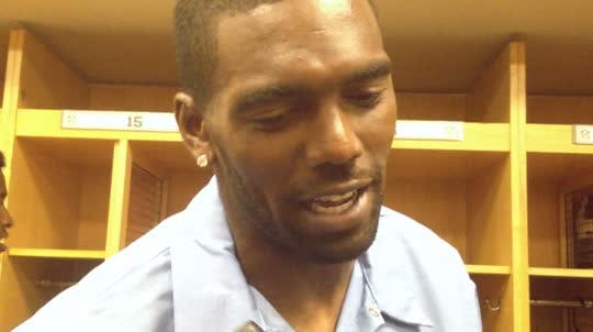 Former Vikings wide receiver Randy Moss spoke to reporters after the 49ers' 24-13 loss to the Vikings on Sunday.