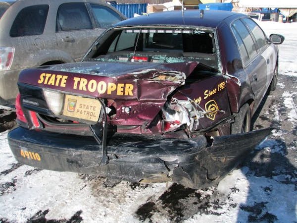 Car crashes into trooper car during stop
