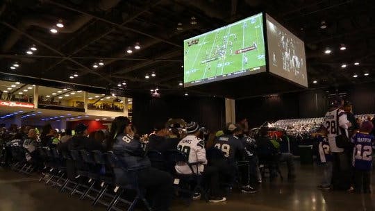 Vikings fans partied inside the 170,000-square-foot CenturyLink Field Event Center before the Vikings played the Seattle Seahawks on Sunday.