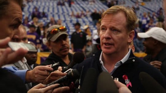 NFL Commissioner Roger Goodell spoke to reporters before the Vikings vs. Titans game at the Metrodome.