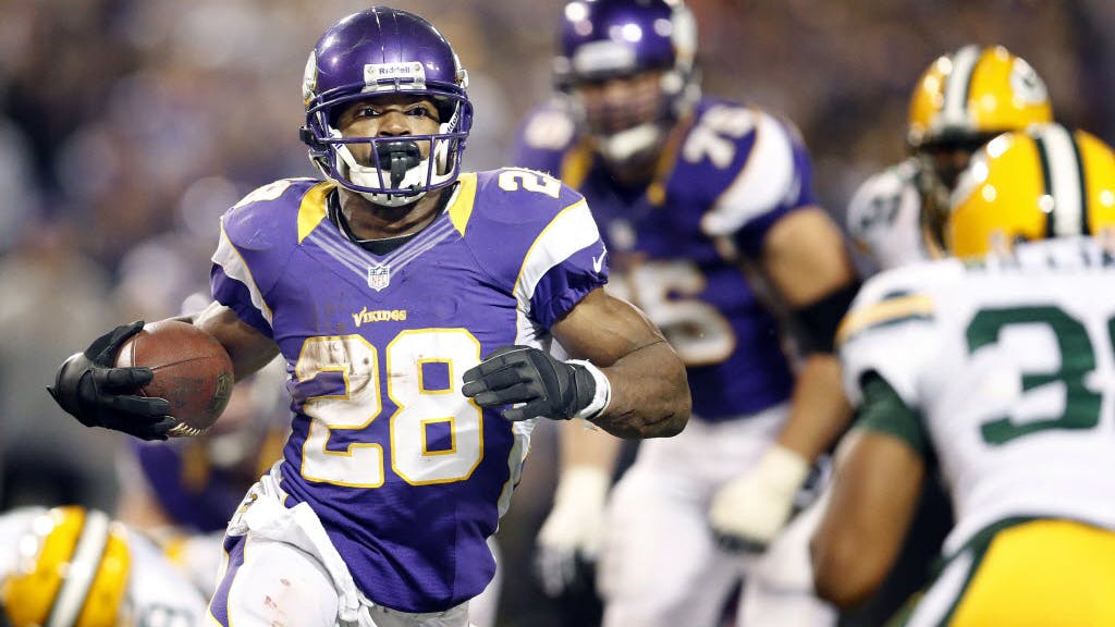 Vikings running back Adrian Peterson finished the season with 2,097 yards, only nine yards shy of the NFL's single-season rushing record.