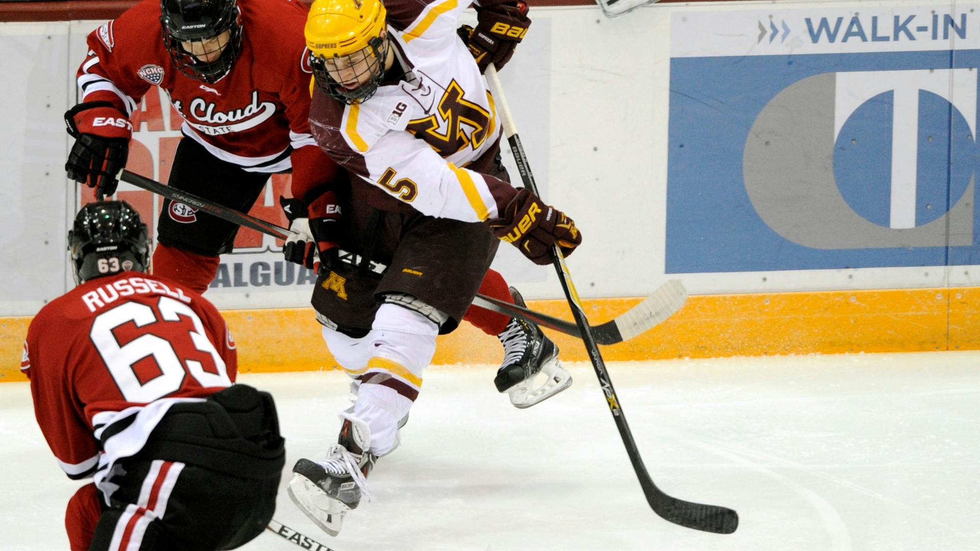 Gophers sophomore forward Justin Kloos completed the hat trick in a 4-3 overtime victory against in-state rival St. Cloud State.
