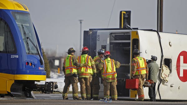 Mock light rail-bus crash