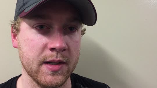 Gophers senior forward Travis Boyd reacts to season-ending 4-1 loss to rival Minnesota Duluth in first round of NCAA tournament.
