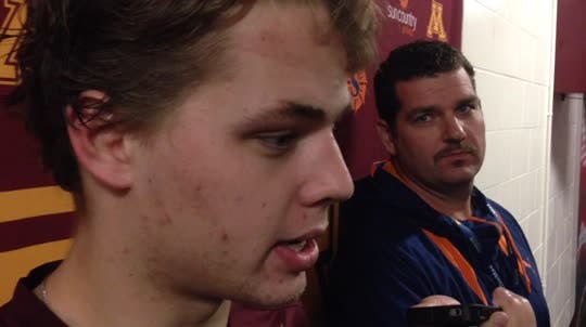 Connor Reilly talks after the Gophers cruise past in-state rival Minnesota State 4-1 on Friday night.