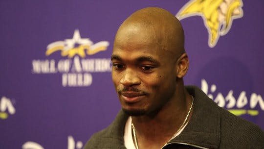 Vikings running back Adrian Peterson became the third-fastest player in NFL history to reach 10,000 yards rushing.