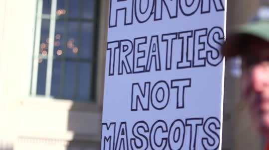 Thousands of protesters from several states turned out before Sunday's football game to protest the Washington team's nickname.