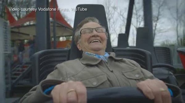 Grandma laughs uncontrollably on first-time rollercoaster ride