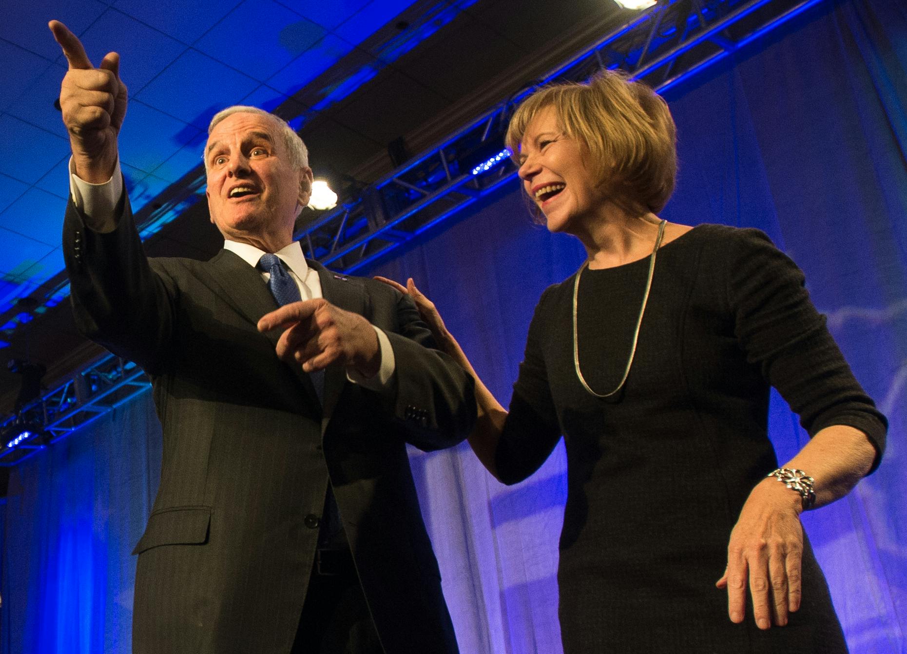 Gov. Mark Dayton secured a second term, and thanked Jeff Johnson for a gracious congratulatory phone call.