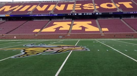 With the first preseason game Friday, Vikings logos are already in place at the Gophers' stadium.