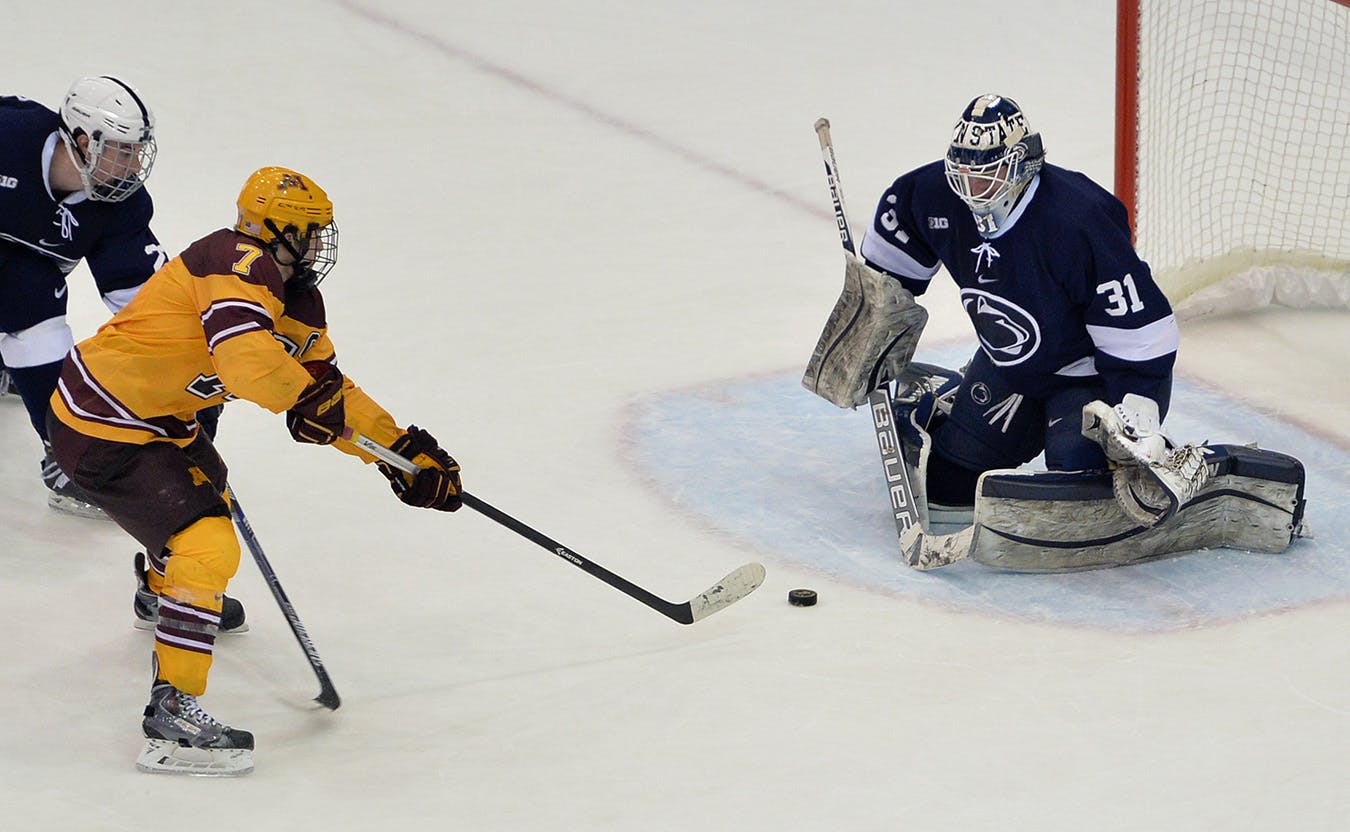 Gophers captain Kyle Rau scored two goals with the conference regular-season title on the line.