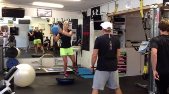 Lindsey Vonn working out at Ski and Snowboard Club Vail on Wednesday. Vonn will get back on skis Monday for the first time since tearing knee ligaments last spring.