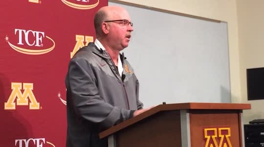 Jerry Kill talks about the Gophers' next opponent at Tuesday's news conference.