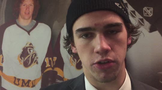 Minnesota Duluth junior forward Charlie Sampair is one of several Bulldogs from the metro area that is celebrating a weekend sweep of the No. 1 Gophers.