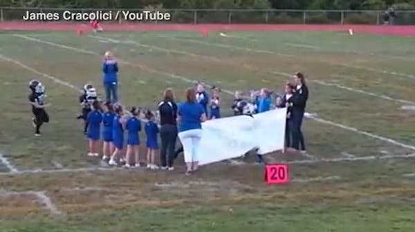 Little football players can't tackle pregame banner