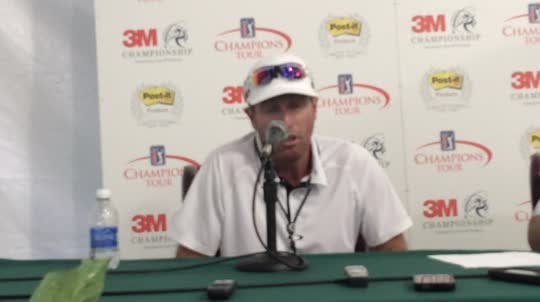 Grant Waite talks about the winds at TPC Twin Cities during Round 1 of the 3M Championship.