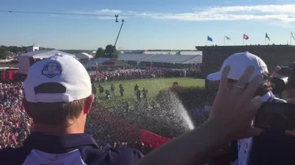 U.S. Ryder Cup team celebrates, rewards fans with champagne spray