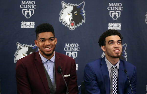 New Timberwolves Karl-Anthony Towns and Tyus Jones introduced at news conference