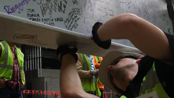 Ceremonial topping-out of U.S. Bank Stadium