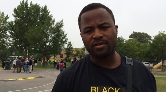 Black Lives Matter protest organizer Rashad Turner talked at Hamline Park in St. Paul on Saturday before a planned march.