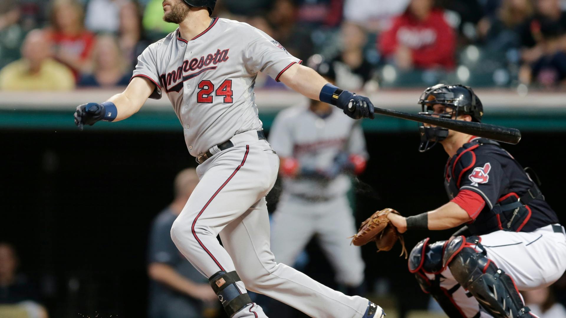 The Twins first baseman hit a two- run homer in first inning on Monday.