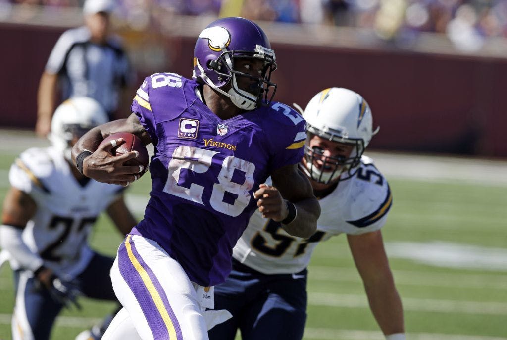 Vikings running back Adrian Peterson admits his personal goal is to win the NFL rushing title for the season. (Peterson currently leads all rushers with 291 yards in 3 games.)