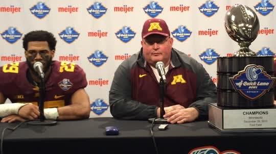 Gophers football coach Tracy Claeys led the team to snap a seven-game bowl losing streak by beating Central Michigan 21-14 on Monday.