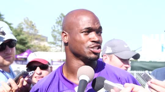 Vikings running back Adrian Peterson was held out of Wednesday's practice because of a thigh bruise.