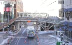 Large bridge goes up on Nicollet Mall for Super Bowl