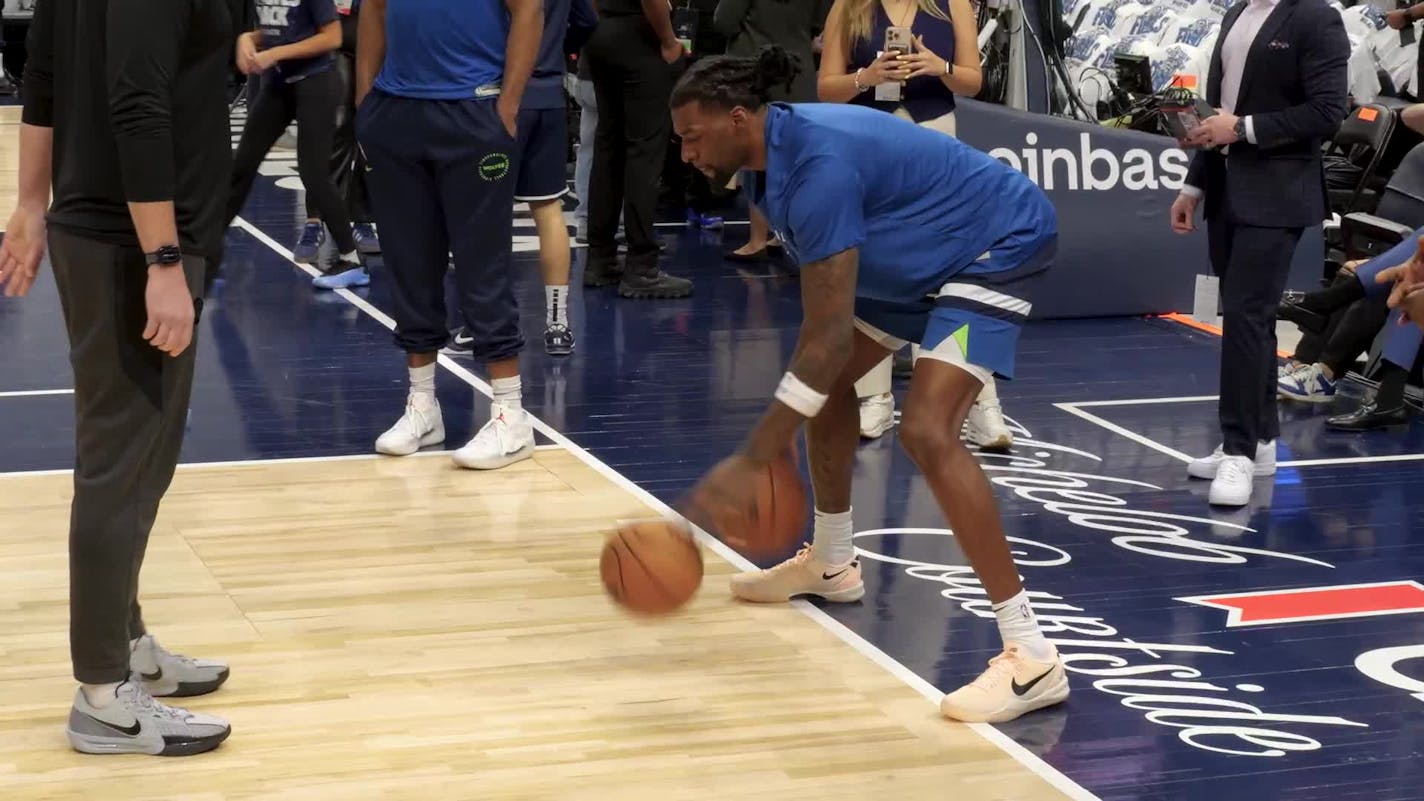 Naz Reid warms up ahead of game three against the Oklahoma City Thunder