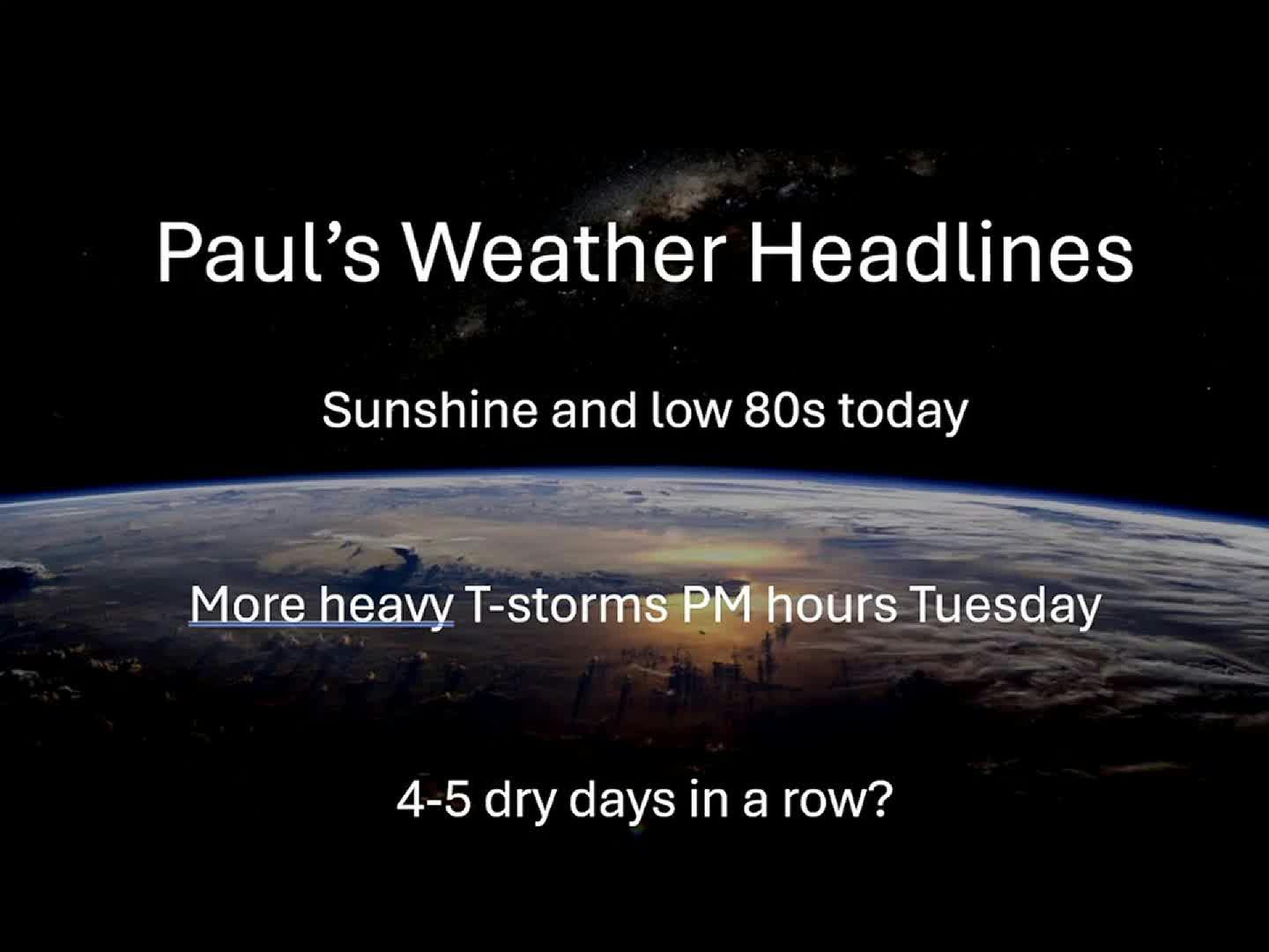 We get a break from monsoon season the latter half of this week with an extended period of dry, windy and comfortable weather. One more batch of heavy