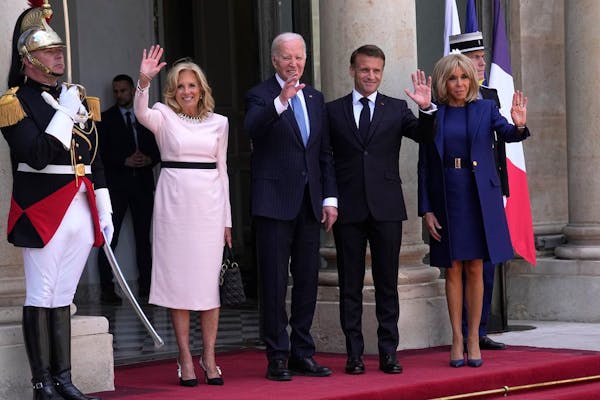 President Joe Biden and First Lady Jill Biden welcomed at Elysee Palace in Paris