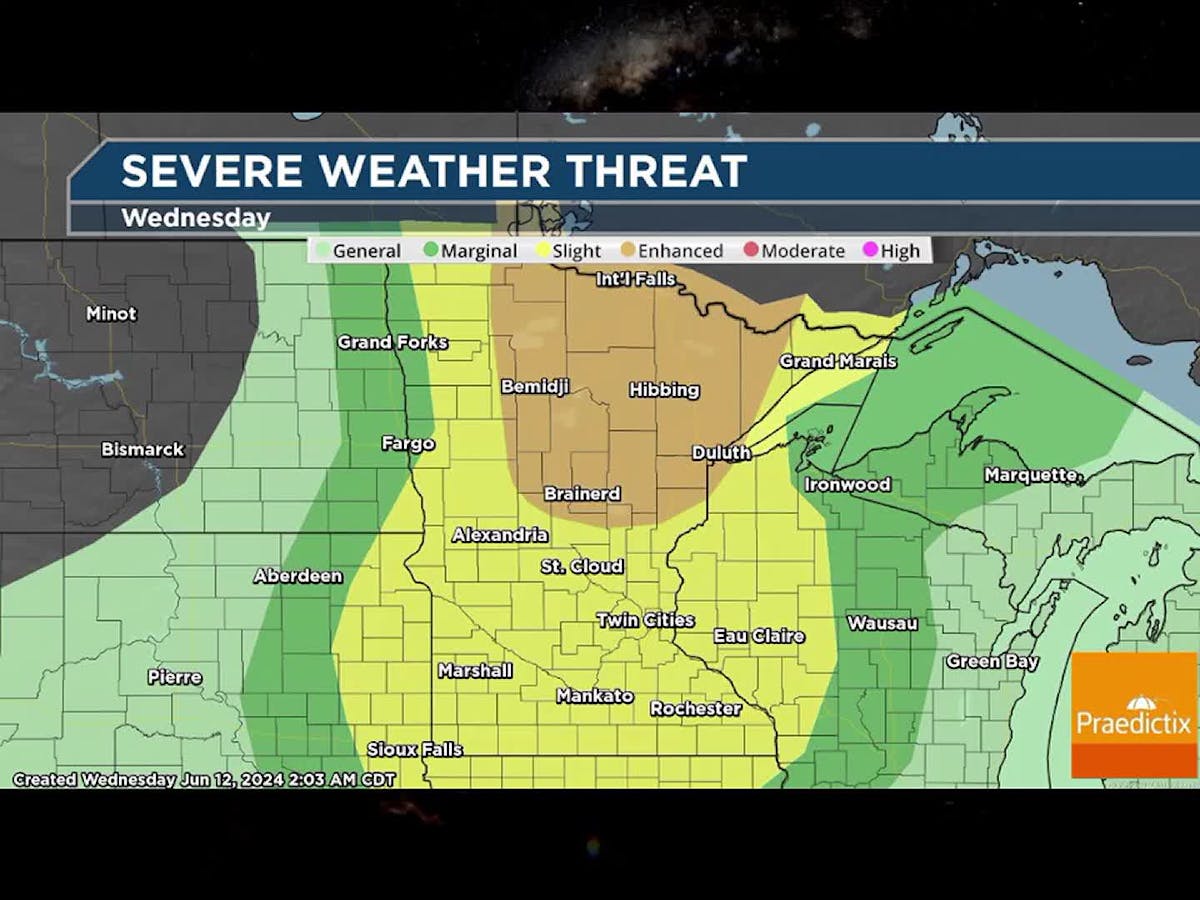 Several waves of strong to severe thunderstorms impacting Minnesota today