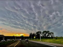 Cumulonimbus mammatus clouds in the Twin Cities metro Wednesday evening, forming on the underside of severe storms passing just north of MSP