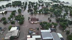 Aerial video shows flooding in Rock Valley, Iowa