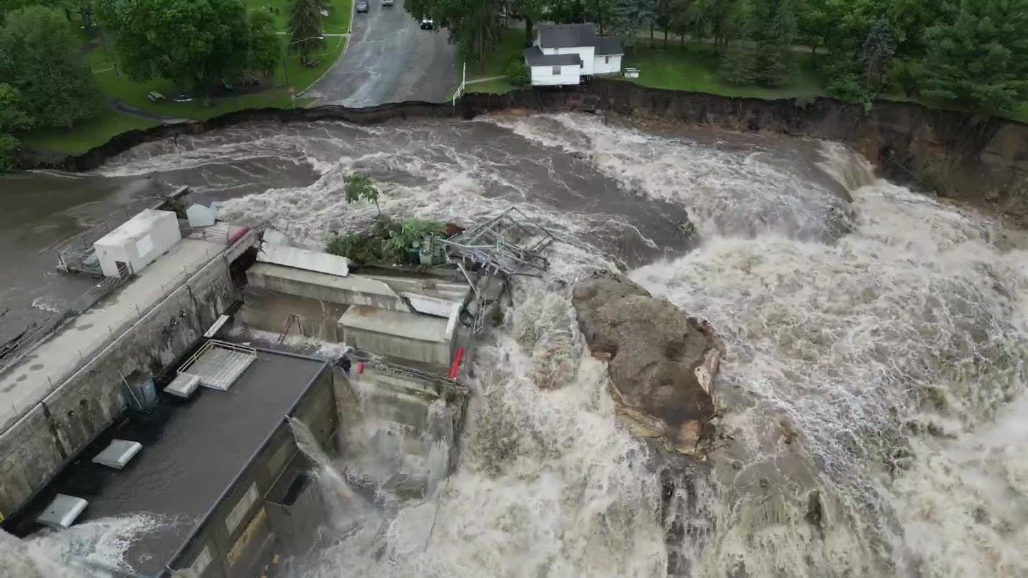 Forceful waters rush through Rapidan Dam in Rapidan Township