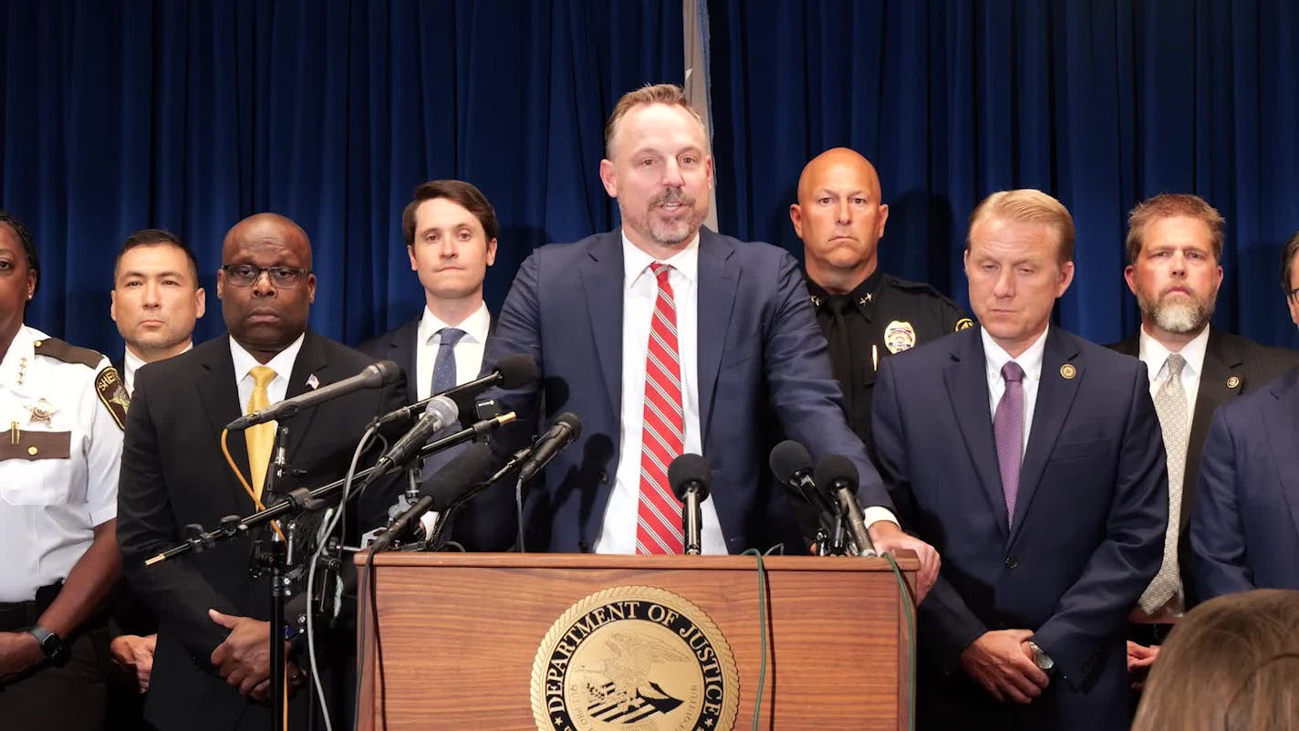 Acting U.S. Attorney Joseph H. Thompson announces murder charges against Vance Boelter