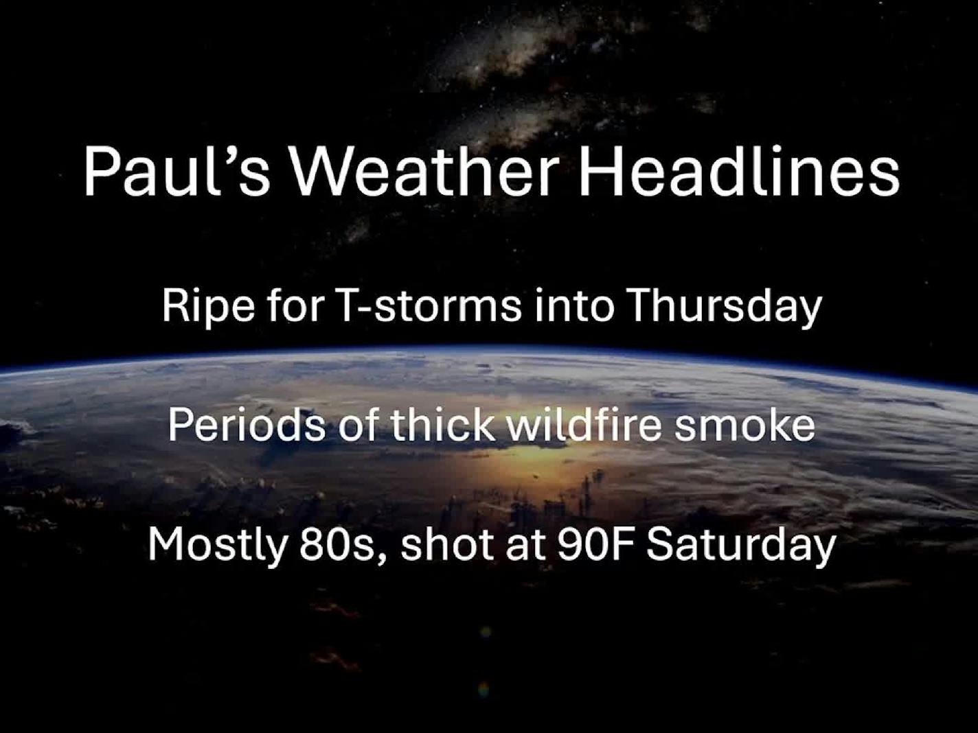 Swarms of storms, episodes of smoke with a few days near 90F into the weekend
