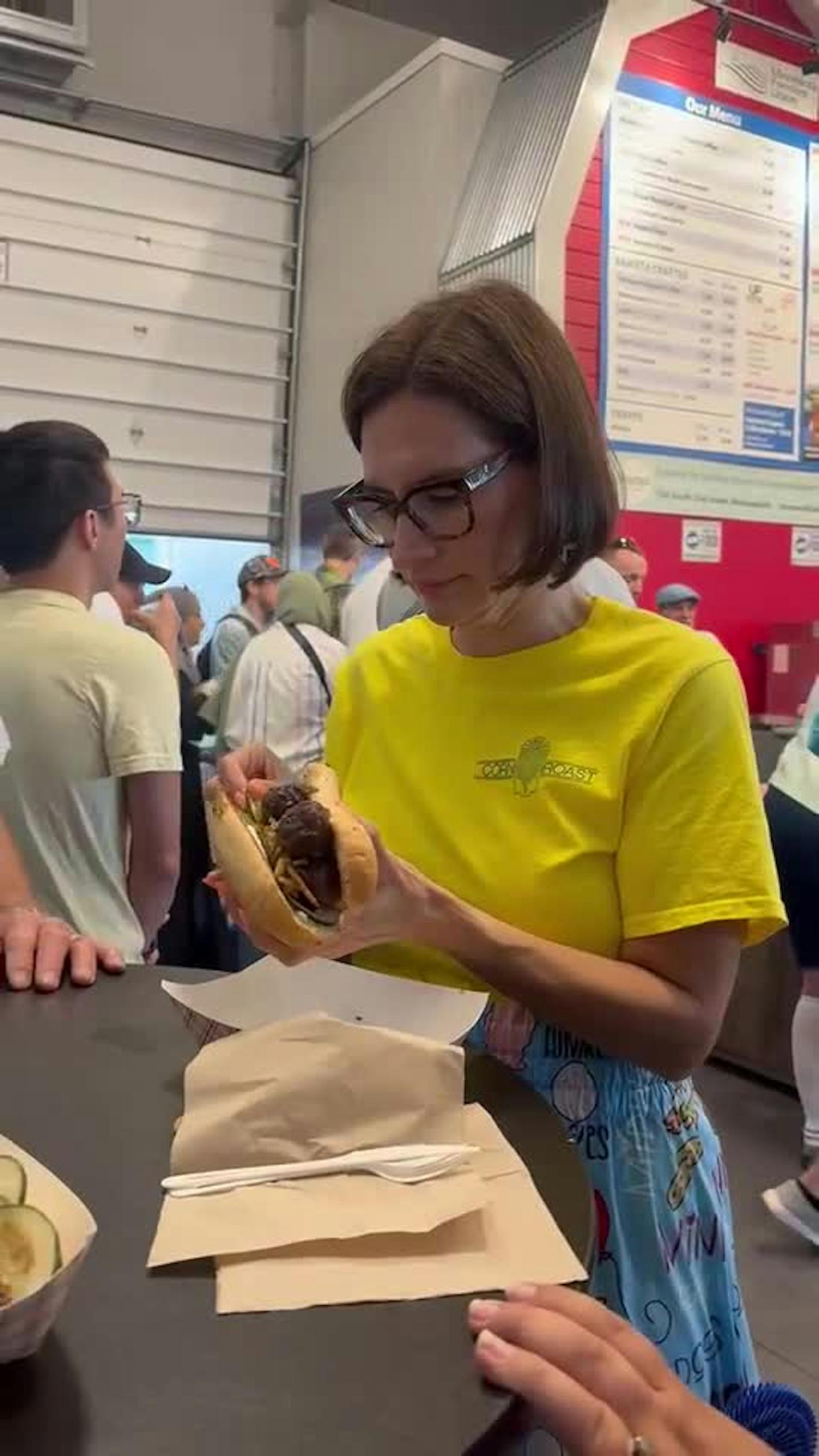 Lieutenant Governor Peggy Flanagan trying new state fair food