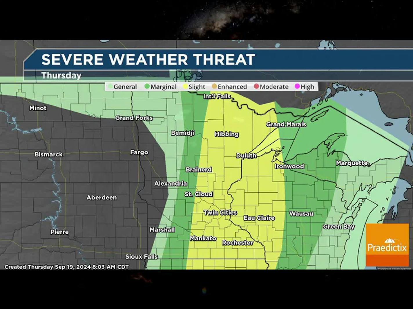 Severe T-storm threat later today gives way to a mostly-dry weekend