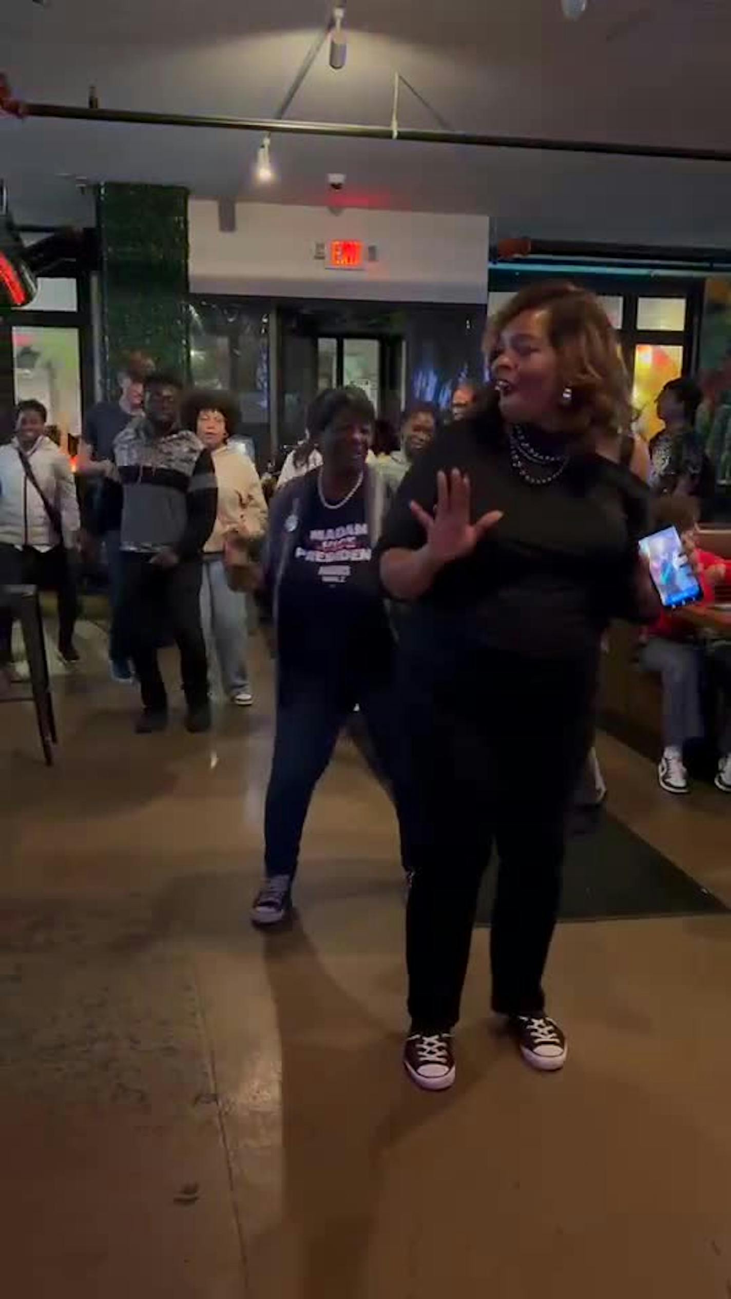 De-stressing with the Cupid Shuffle at St. Paul watch party